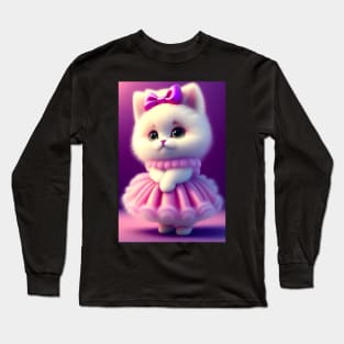 Adorable Cat Illustration- Modern Digital Art Long Sleeve T-Shirt